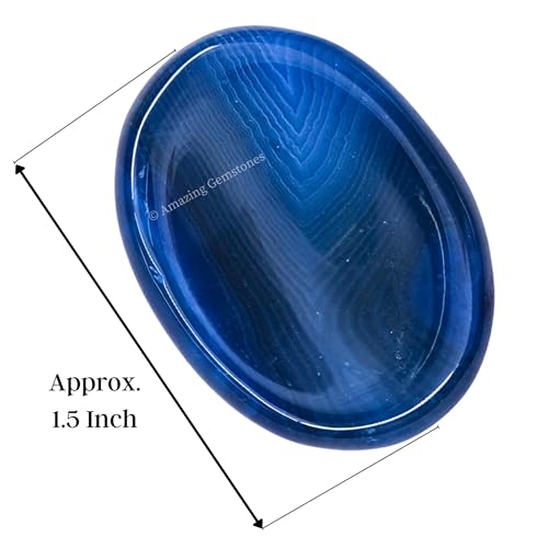 Amazing Gemstone Alma Blue Agate Worry Stone, Healing Crystals - Piedra Crystal Fidget for Gift, Meditation, Calming, Relaxation, Stress Relief - color: Blue Agate