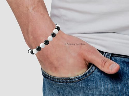 Amazing Gemstone Crystal Bracelet for Women Men's Gifts - Protection Healing Crystal Bracelet - 8mm Gemstone Beaded Stretchable Bracelet Pulseras Para Hombres Mujer Stocking Stuffers Mothers Day Gift (Black Tourmaline Selenite) - color: Black Tourmaline S