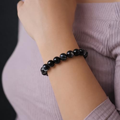 Sulemani Hakik Bead Bracelet For Men & Women Certified Round beaded Gemstone Adjustable Healing Bracelets for Negative Energy & Black Magic Protection
