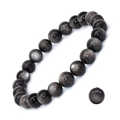 8mm Natural Gemstone Stretch Bracelet, Handmade Unisex Crystal Bracelets for Meditation, Yoga, Spiritual Healing & Positive Energy - color: Silvery Obsidian