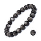 8mm Natural Gemstone Stretch Bracelet, Handmade Unisex Crystal Bracelets for Meditation, Yoga, Spiritual Healing & Positive Energy - color: Silvery Obsidian