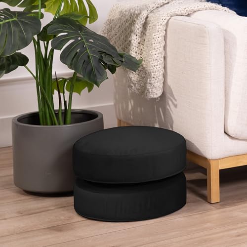 Factory Direct Partners FDP Overstuffed 16 inch Round Velvety and Vinyl Floor Cushions with Handles Flexible Seating for Home, Lounge, Yoga Studio, Deluxe Foam (2-Piece) - Onyx - color: Onyx