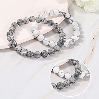 Bivei Natural Gemstone Semi Precious Healing Crystals Handmade Stretchy Round Beads Bracelet,Stocking Stuffers for Women Enhance Positive Energy - color: 8mm Howlite & Picasso Jasper (Good Sleep), size: Small: 6.5-6.7 inch
