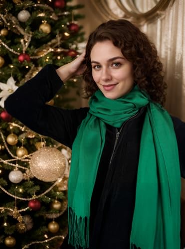 Achillea Lightweight Pashmina Scarf for Women – Soft Silky Shawl Wrap for Evening Dresses, Bridesmaids & Everyday Wear - color: Emerald Green