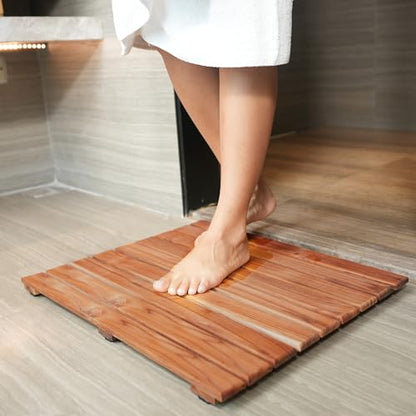 VaeFae Teak Shower Mat, Non-Slip Bath Mat, Luxury Spa Mat, Wooden Mat for Bathtub, 20 x 20 in - size: 20" x 20" (Square)