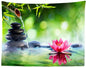 Loccor Zen Garden Tapestry 60''x40'' Green Bamboo Zen Stones Spa Water Lotus Flower Wall Hanging Tapestry Relaxation Bamboos Candles for Home Bedroom Living Room Dorm Decor