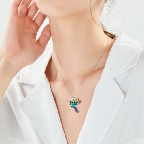 Hummingbird/Phoenix/Owl/Dove/Flamingo/Raven/Blue Jay/Cardinal/Peacock/Eagle/Parrot/Robin Necklace for Women 925 Sterling Silver Bird Pendant Necklace Animal Jewelry Gift for Mother Wife - style: Flying Hummingbird Necklace