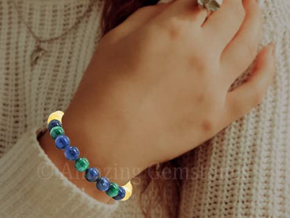 Amazing Gemstone Diabetic Support Bracelet - Yellow Calcite Sodalite Malachite Bracelet Set for Men Women Healing Calming Anxiety Stress Relief Gifts Pulseras Para Hombres Mujer Stocking Stuffers - color: Diabetic Support