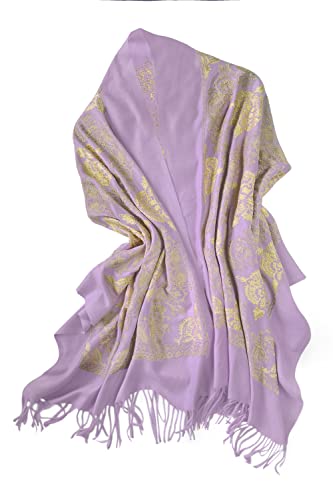 Urban CoCo Women's Embroidered Oversize Tassel Shawl Scarf Wraps for Women - color: #2-lavender
