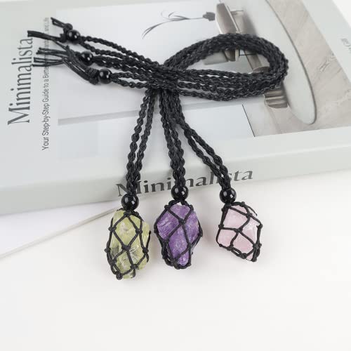Natural unprocessed crystal raw stone hand woven rope adjustable necklace pendant for both men and women - color: D-Style 1