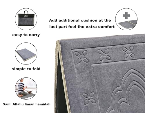 Prayer Rug with Back Support/Foldable Meditation Floor Chair & Carrying Pocket (Gray) - color: Grey