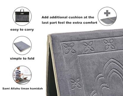 Prayer Rug with Back Support/Foldable Meditation Floor Chair & Carrying Pocket (Gray) - color: Grey