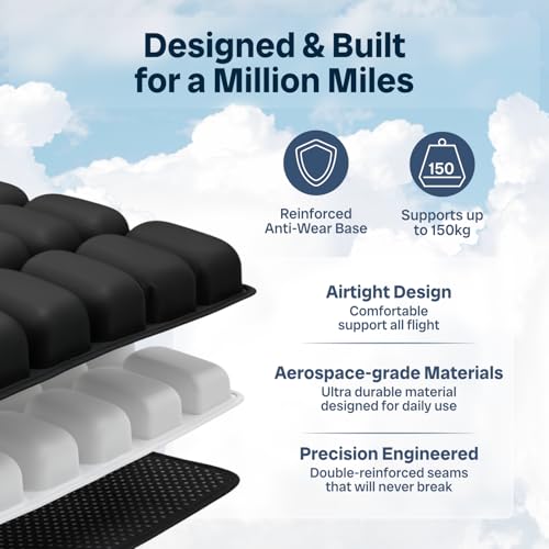 Sondur™ Travel Cushion – CloudAir Technology Airplane Seat Cushion – Inflatable Travel Cushion for Long Flights – Portable Air Cell Design, Puncture-Resistant Waterproof Pad – Black