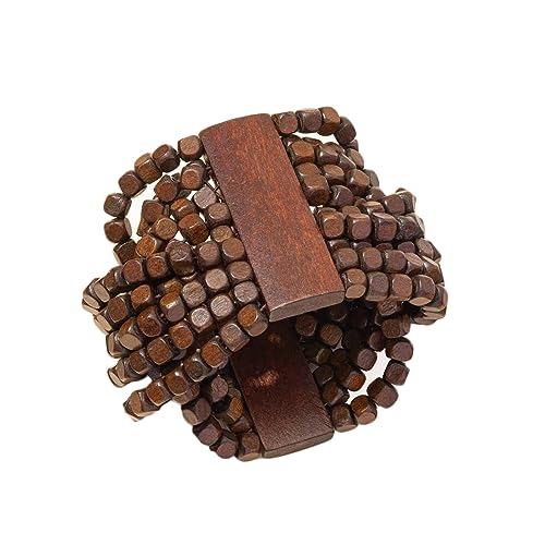 COLORFUL BLING Handmade Natural Wooden Beads Cuff Bracelet Woven Chunky Geometric Bangle for Women Summer Beach Boho Jewelry - color: intersect beads