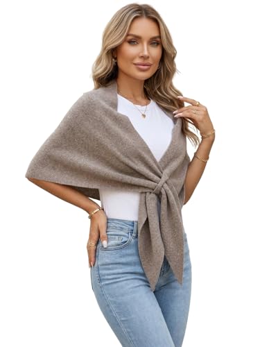 Shawl Wraps Women Pashmina Cardigan Triangle Cape Knit Shoulder Top Sweater Scarf for Fall Winter - color: 01 Khaki