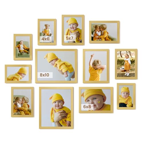 Heimlove Gold Collage Picture Frames Set of 12,Two 8x10,Two 6x8,Four 5x7,Four 4x6 Photo Frames,Gallery Wall Frame Set for Wall Mount or Tabletop Display - color: GOLD, size: 12 Pack