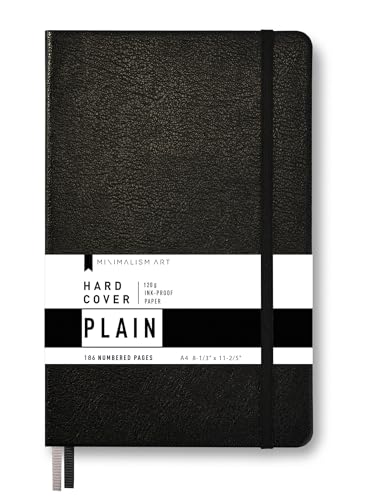 Premium Hard Cover Notebook Journal, X-Large Size, Master A4 8.3" x 11.4", 186 Numbered Pages, Gusseted Pocket, Ribbon Bookmark, Extra Thick Ink-Proof Paper 120gsm (Plain, Black)