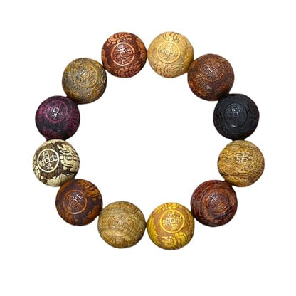 Handcrafted Wooden Bead Bracelet Mixed Natural Wood Colors Prayer Bracelet for Men or Women,1pc/pack - style: Dia.20mmX12pcsPiXiu