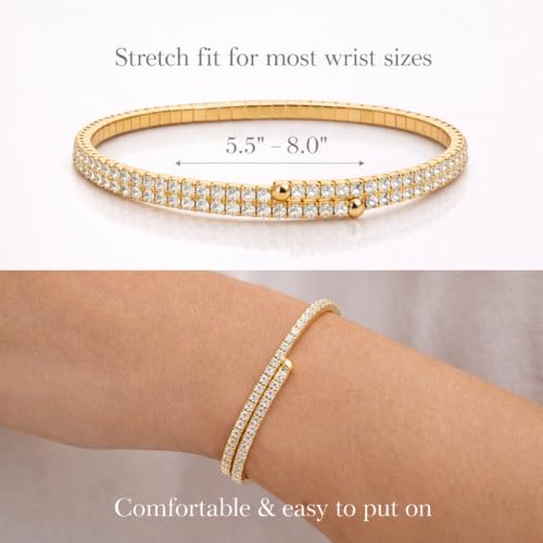 Stretch Tennis Bracelet for Women – Gold Comfort Fit, No Clasp Flexible Design with Crystal Accents, Minimalist Stackable Jewelry