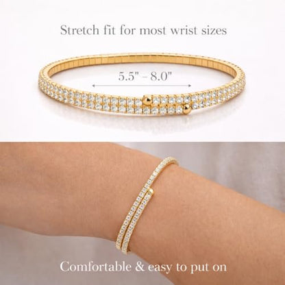 Stretch Tennis Bracelet for Women – Gold Comfort Fit, No Clasp Flexible Design with Crystal Accents, Minimalist Stackable Jewelry