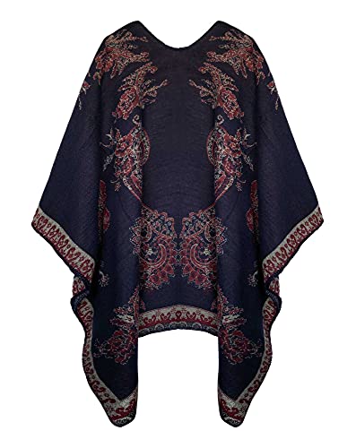 Urban CoCo Women's Color Block Shawl Wrap Open Front Poncho Cape - color: Series 29-navy Blue