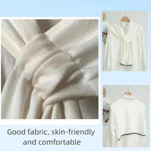 Sweater Shawl Wraps for Women Fashion Knitted Shoulder Shawls Ponchos Casual Sweaters Scarf Cape Wraps with Sleeves - color: 07 White/Black Trim
