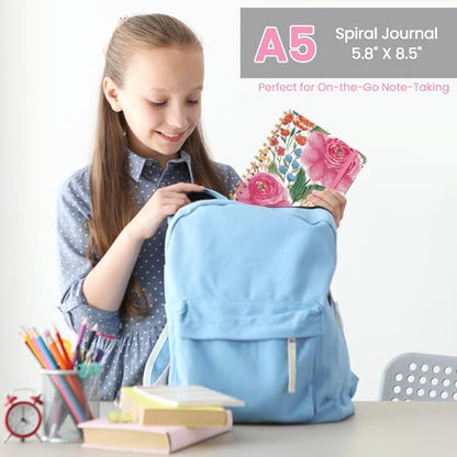 Lined Spiral Journal Notebook, A5 College Ruled Notebook for Journaling, Note-Taking, and Daily Planning, Durable Hardcover with an Elegant Design, Bloom - color: Z.Bloom