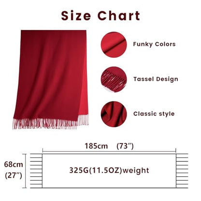 maamgic Womens Scarf Large Pashmina Shawls and Wraps Light Blanket Scarf for Evening Dress Warm Daily Travel Office - color: Light Red and Scarlet