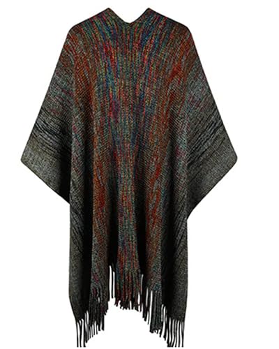 Women's Shawls and Wraps Open Front Poncho Cape Winter Sweater - color: R11-black Grad Knit