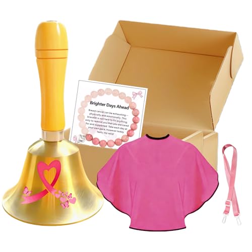 Ring the Bell Breast Cancer Survivor Gifts – End of Chemo Breast Cancer Bell Set|Includes waterproof shower cover for after breast surgery|A Gift After Breast Removal Surgery - color: Pink-Breast Cancer Theme Set