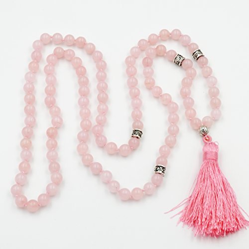 mala Beads Necklace for Women Man, mala Bracelet, Prayer Beads Necklace - color: rose quartz