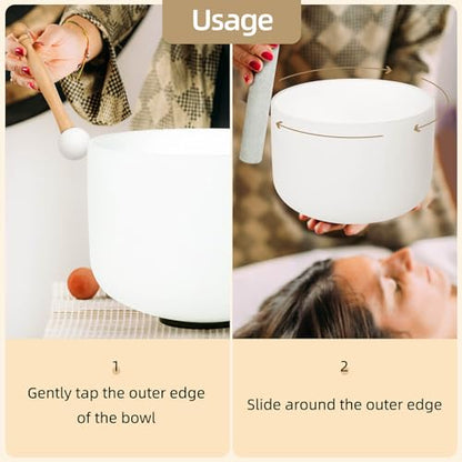 8 inch White G Note Throat Chakra Quartz Crystal Singing Bowl, for Healing Mindfulness Meditation Yoga Sound Baths, with Rubber Mallet O-ring - color: White G Note Throat Chakra, size: 8 inch