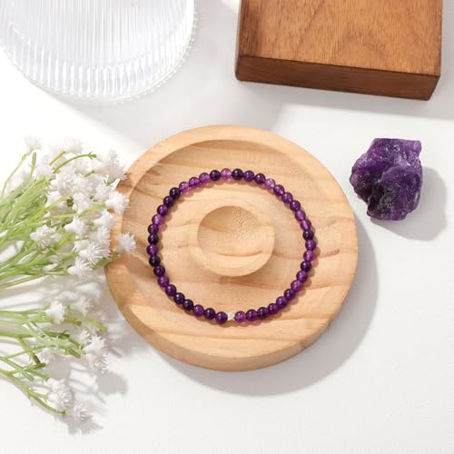 Raicegs 4 6 8MM Beaded Bracelets Healing Crystal Bracelet for Women Men Natural Stone Handmade Stretch Bracelet Reiki Spiritual Jewelry - color: Amethyst, size: 4mm