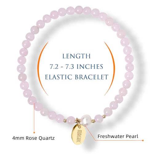 Morchic 4mm Natural Gemstone Beads Stretch Bracelet for Women, With Freshwater Pearls, Energy Gem Birthday Gift for Her 7.2” - color: Rose Quartz