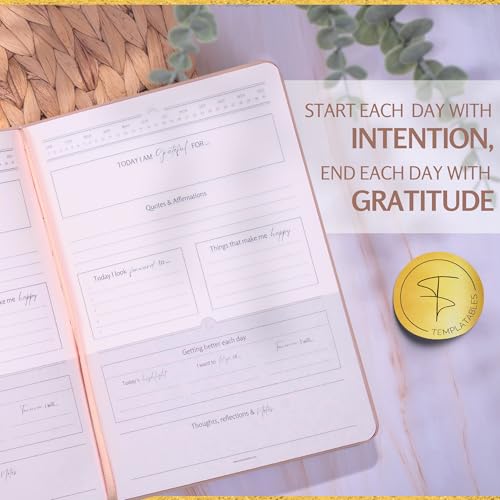 Gratitude Journal – Daily Mindfulness & Wellness Notebook with Premium Leather Cover, Guided Prompts, 170gsm No-Bleed Paper, Gold Foil, Satin Bookmark & Luxury Gift Box for Women & Men (Nude)
