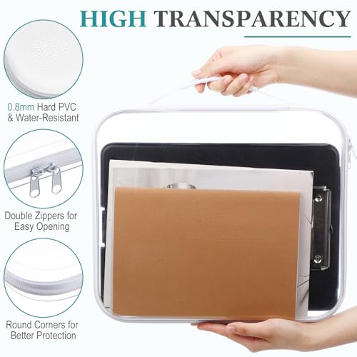 Sanwuta 4 Pcs Clear Hard Zipper Case with Handle Office Storage Cases Hard Plastic Pouches Transparent Bins for Crafts, Snacks, Cosmetics, Puzzles(13.8 x 11.8 x 2 Inches,White) - size: 13.8 x 11.8 x 2 Inches