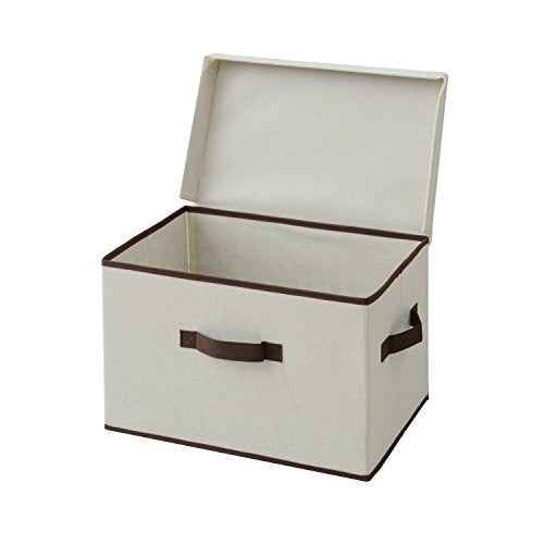 YAMAZEN Storage Box with Lid Ivory (Handle Brown) YTCF-1PF(IV) - color: ivory (brown handle)