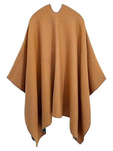 Women's Elegant Shawl Wraps, Soft Open Front Poncho Cape, Reversible Casual Cardigan Shawls for Gift Travel - color: Brown-black