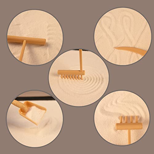 Mini Zen Garden, White Sand, 10" x 7" Rectangular Plastic Tray with Meditation Accessories - size: 10" x 7" x 0.8"