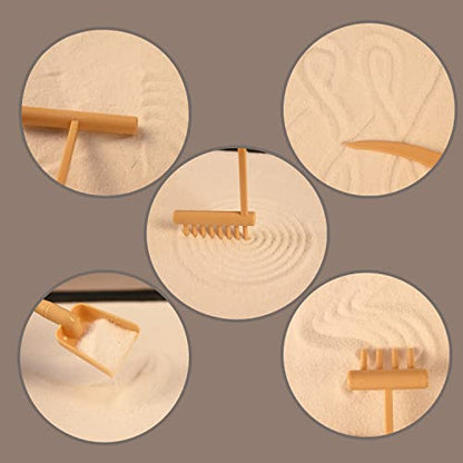 Mini Zen Garden, White Sand, 10" x 7" Rectangular Plastic Tray with Meditation Accessories - size: 10" x 7" x 0.8"