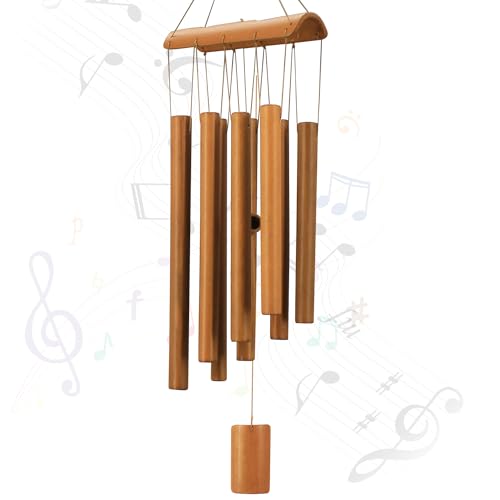 VIREKM Bamboo Wind Chimes, Memorial Sympathy Wood Wind Chimes Wooden Windchimes for Outdoors with Natural Sounds, Indoor Decorations for Patio Porch Garden Decor and Backyard