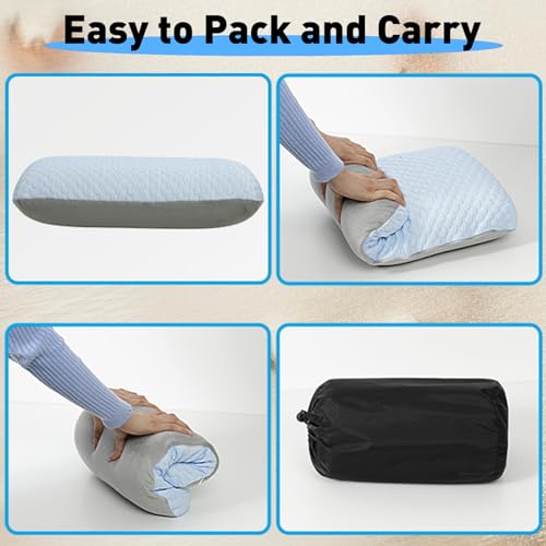 Crisonky Travel and Camping Pillow- Compressible Medium Firm Memory Foam Pillow with Carry Bag for Backpacking & Airplane, Lumbar Support. Breathable Cooling Fabric, Washable Pillowcase (Royal Silver) - color: Royal Silver