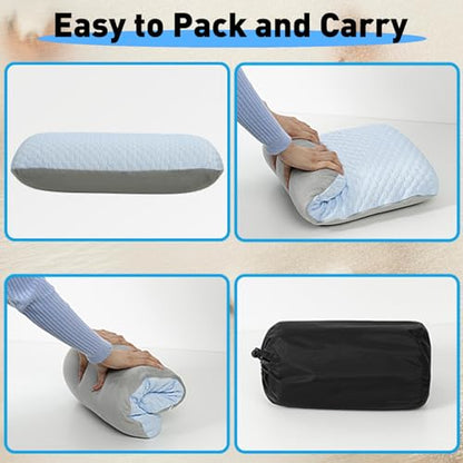 Crisonky Travel and Camping Pillow- Compressible Medium Firm Memory Foam Pillow with Carry Bag for Backpacking & Airplane, Lumbar Support. Breathable Cooling Fabric, Washable Pillowcase (Royal Silver) - color: Royal Silver