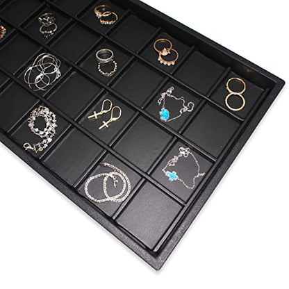 cBox CuteBox Company Black Plastic Tray (14.75” x 8.25” x 1”) with 32 Compartments Black Wooden Tray Insert for Jewelry Storage, Organization, Merchandise, Display