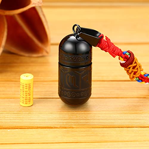 Men's Stainless Steel Open Lucky Buddha Mantra Pendant Necklace Bottle Container Memorial with Braided Rope - color: New Style, Mantra - Black