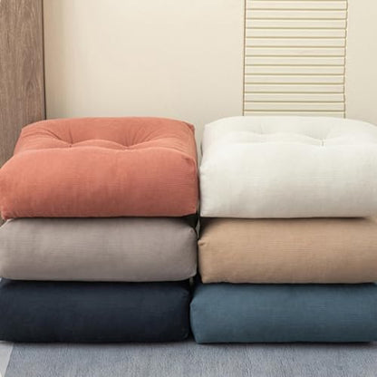 Meditation Floor Pillow, Large Square Large Pillows Seating for Adults, Tufted Corduroy Waterproof Seat Cushions for Outdoor Yoga Tatami Bedroom Living Room (Off-White, 18x18x5 in)
