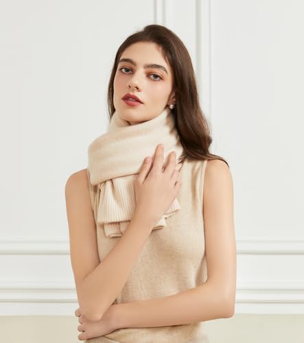 Huralona Women's Open Front Wool Shawl Wrap Scarf with Sleeves Outer Warm Knitted Poncho Cape Fall Winter - color: Cream