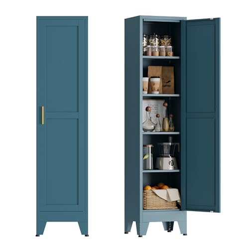 COFaR 67" Tall Bathroom Storage Cabinet, Narrow Metal Pantry Cabinet with Adjustable Shelves, Slim Metal Storage Cabinets for Bathroom, Kitchen, Living Room, Blue - color: 1-door Blue