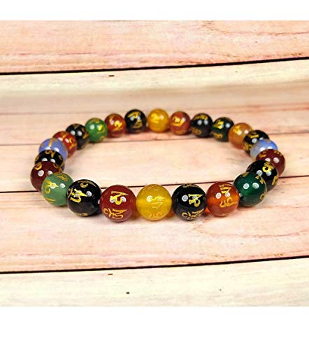 Om Mani Padme Hum Engraved Multicolor Stone Crystal Bracelet - Natural Healing Stones for Reiki, Tarot & Feng Shui