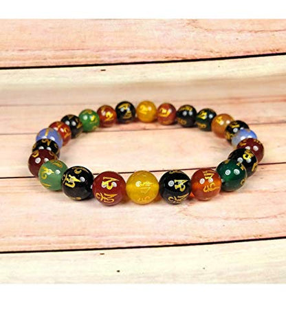 Om Mani Padme Hum Engraved Multicolor Stone Crystal Bracelet - Natural Healing Stones for Reiki, Tarot & Feng Shui